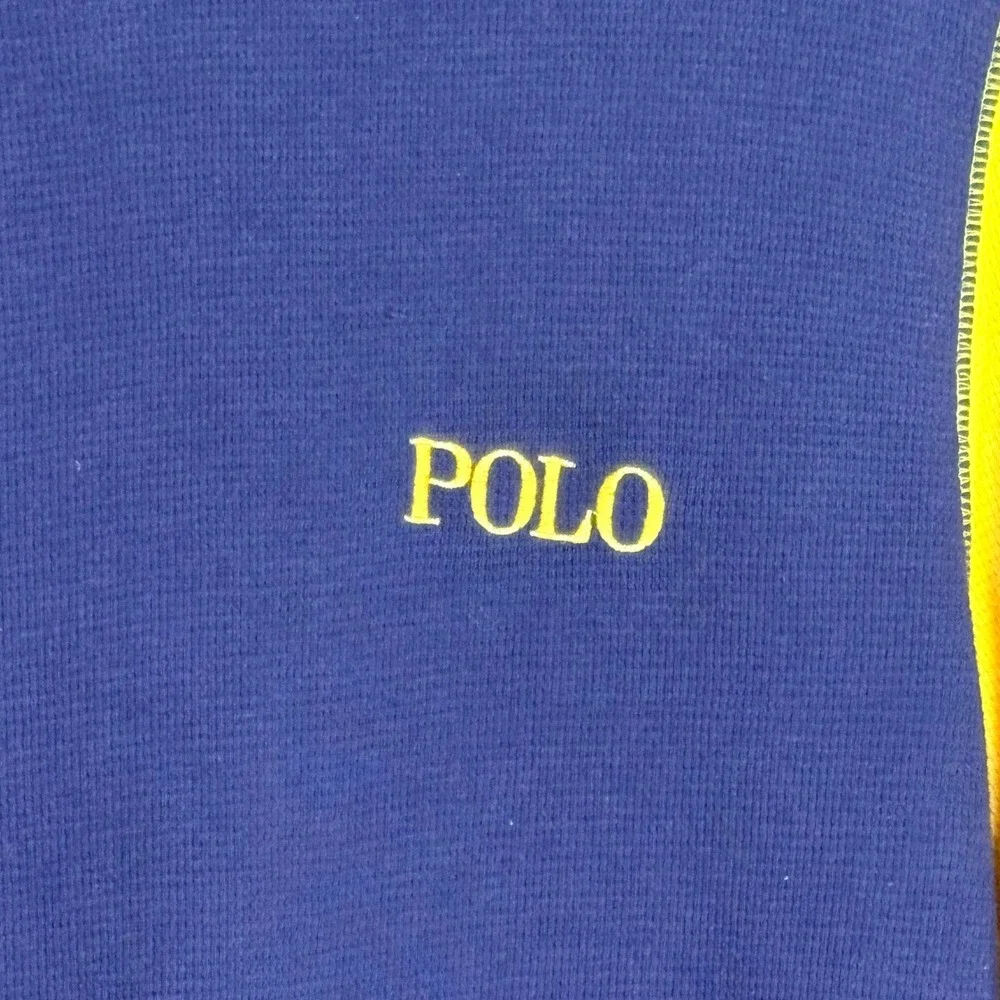 Polo Ralph Lauren Mens Colorblock Thermal Waffle Knit Shirt Navy Yellow Large